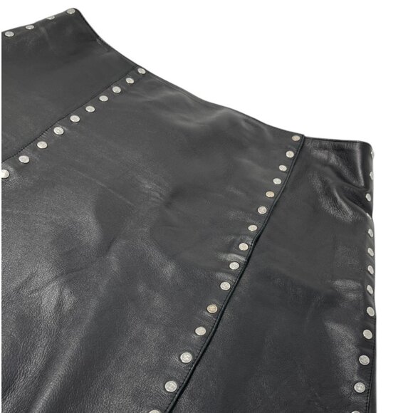 CELINE Vintage Macadam Logo Button Mini Skirt #38 Black Silver Leather [105060] - Picture 5 of 13